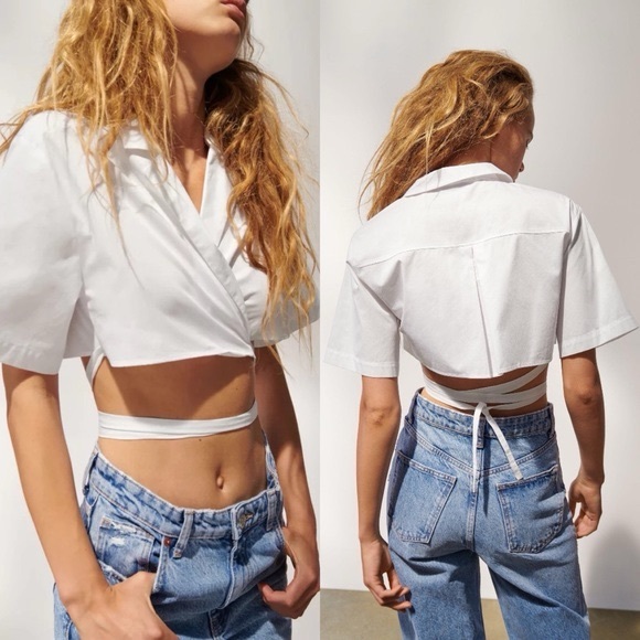 White Wrap Around Cropped Top - Picture 1 of 4